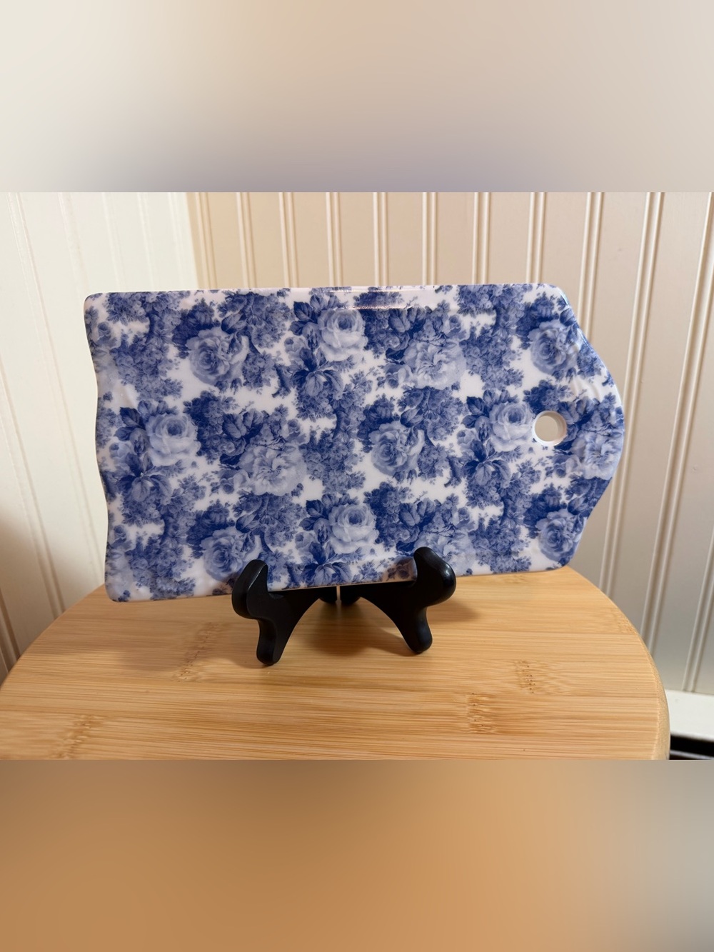 Vtg Formalities by Baum Bros Blue White Rose Toile Chintz Porcelain Cheese Board